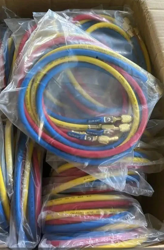 Yellow Jacket 29985 1/4" PLUS II 60" Charging Hoses with Ball Valve RYB Pack