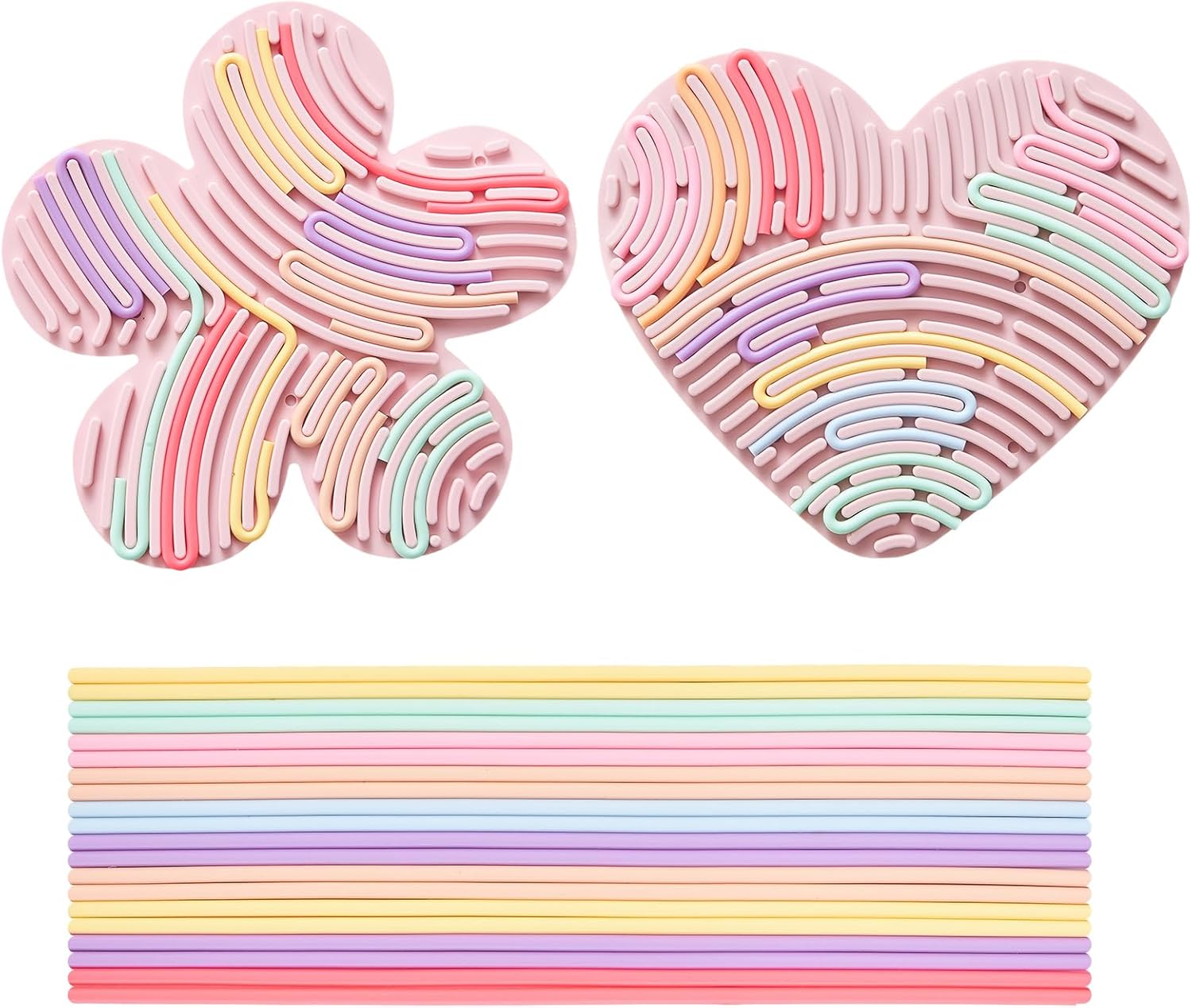 2 Pack Sensory Activity Board with 20 Random-Color Strings, Double-Sided Silicone Sensory Fidget Toy for Kids and Adults with Autism, ADHD, Silent, Stress Relief, Calming, Focus, Gift for Girls Boys