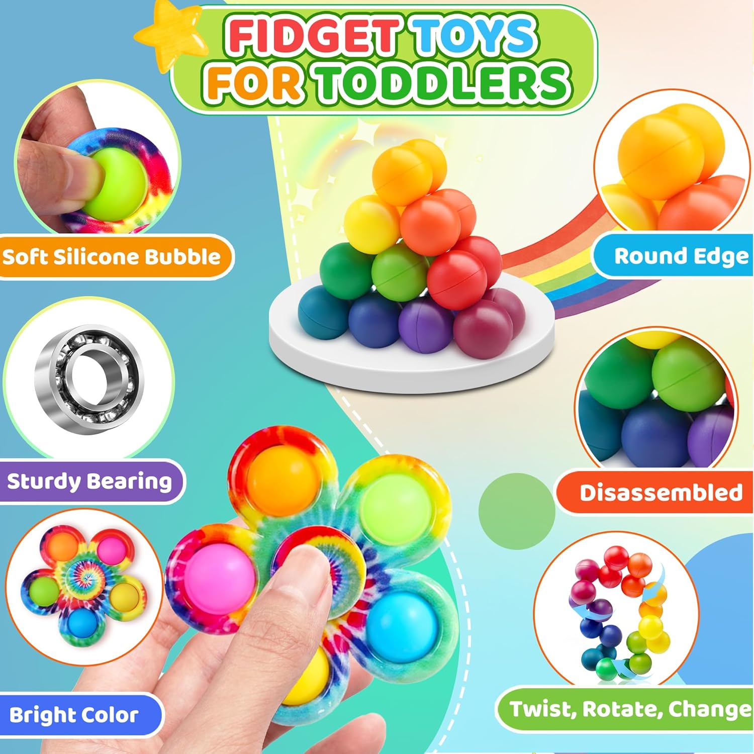 Christmas Stuffer for Toddler Kids  Toys for Autistic Children Set, Autism Fidget Toys Pack Calm Down Travel Essential Toys for Age 1 2 3 4 5 Years ADHD Stress Anxiety Boys Girls