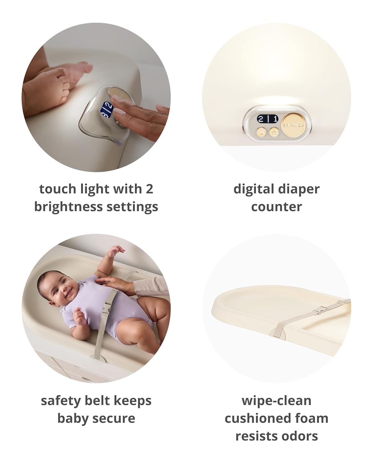 Skip Hop Baby Changing Pad Nursery Style Light-Up & Diaper Change Tracker Wipeable and Contoured with Cushioned Foam Fits Standard Changing Tables Oat