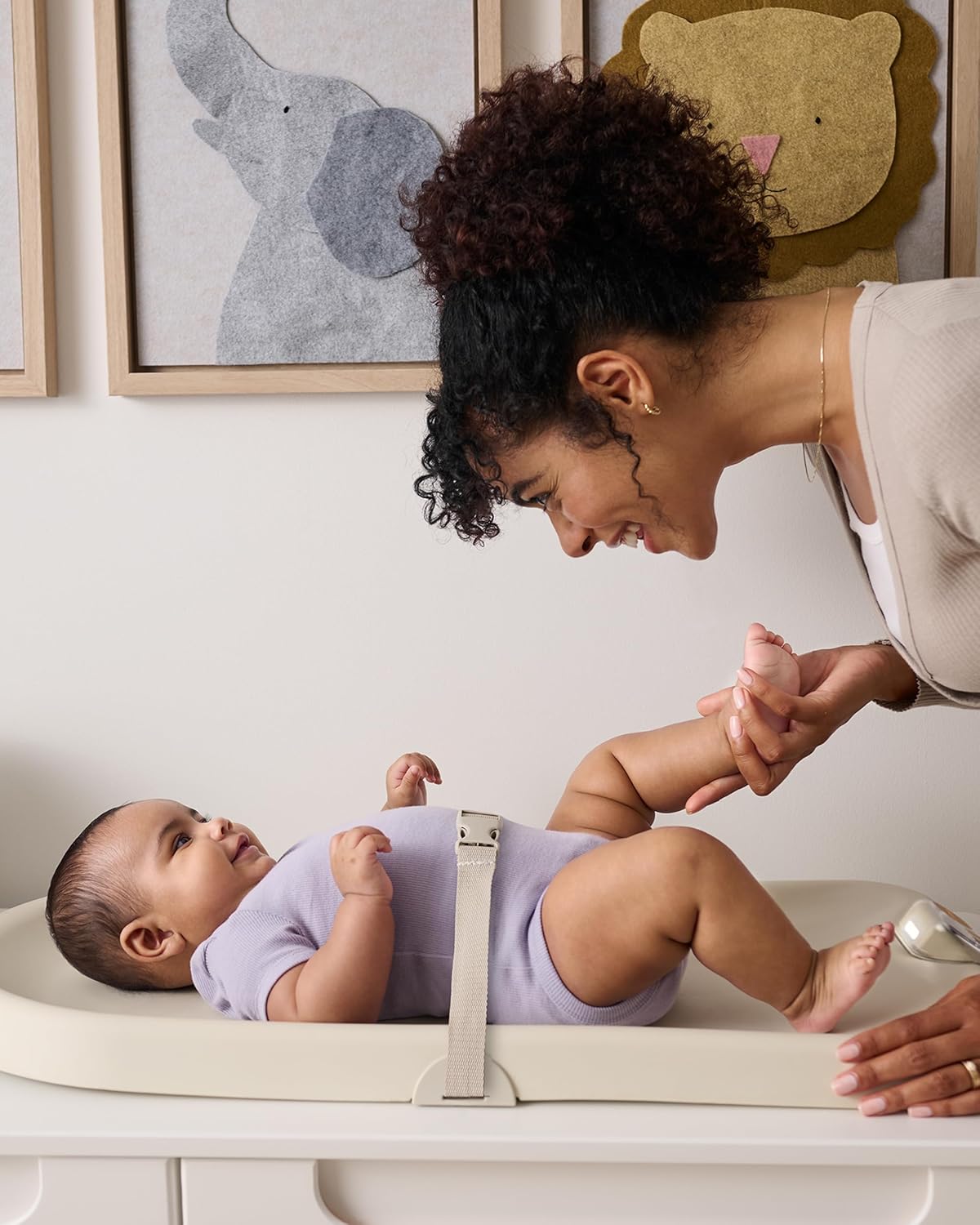 Skip Hop Baby Changing Pad Nursery Style Light-Up & Diaper Change Tracker Wipeable and Contoured with Cushioned Foam Fits Standard Changing Tables Oat