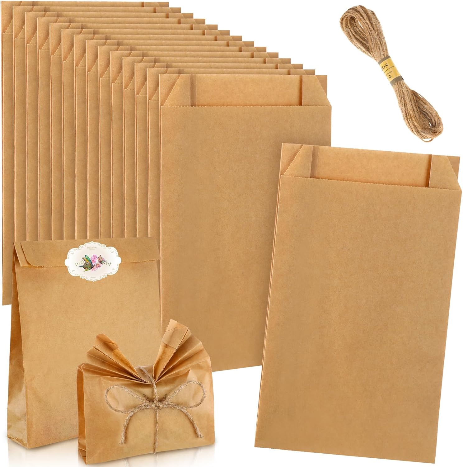 50 Pieces Soap Paper Bags, 5'' x 8'' Kraft Paper Bags for Packaging Soap Making Wrappers with 394 Inch Jute Ropes for Candy Lipstick Gift Crafts Merchandise Wedding Gift