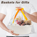 Pro Goleem Small Woven Burr Basket with Gift Bags and Ribbons Durable Baskets for Valentines Day Gifts Empty Small Rope Basket for Storage 12"X 8" X 5" Baby Toy Baskets with Handles, White