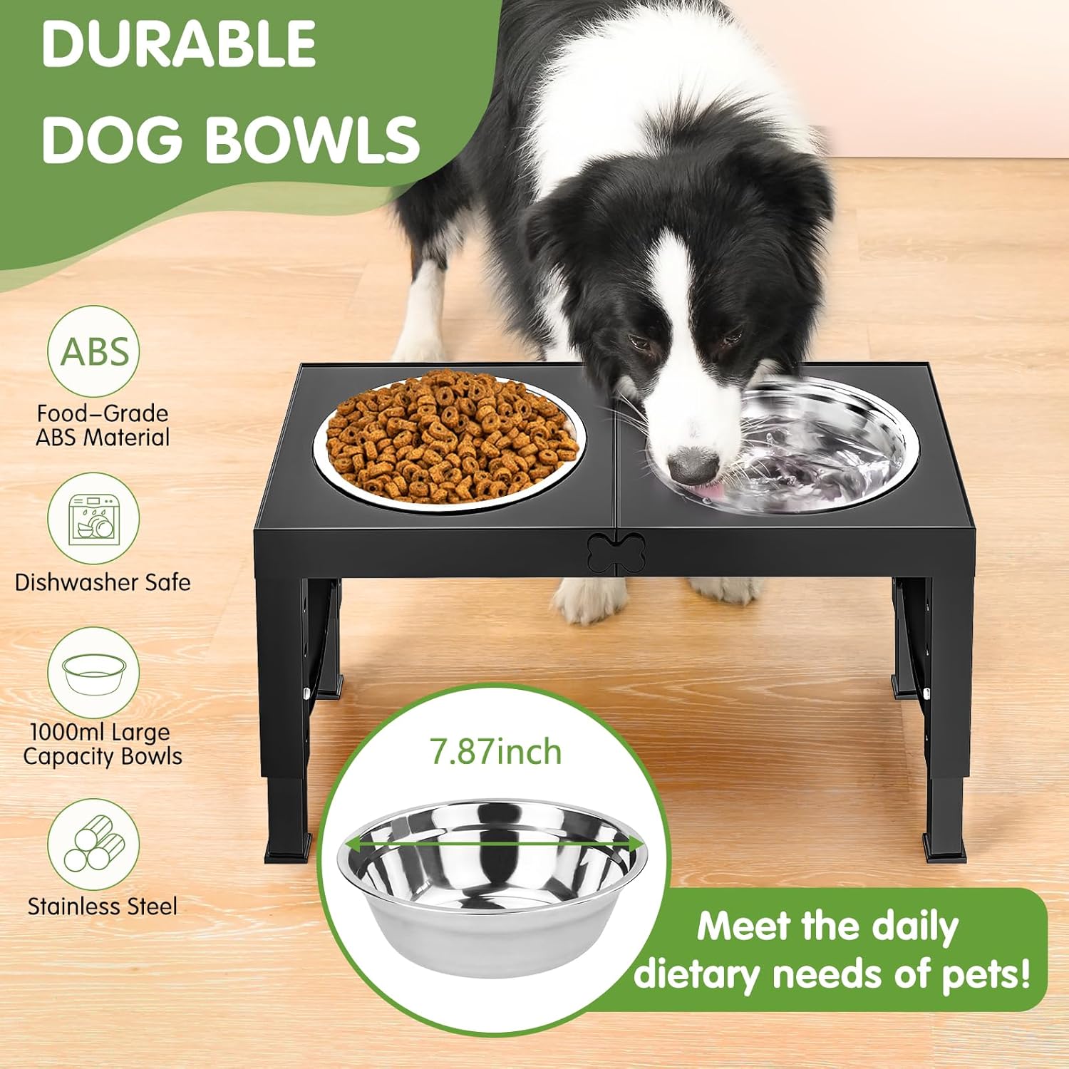 Elevated Dog Bowls Large Breed Raised Dogs Bowl Stand Large/Medium Sized Dog Stainless Steel Food Water Bowl Stands 5 Heights Adjustable 9/11/12/14in Black Pet Feeder Dish Station