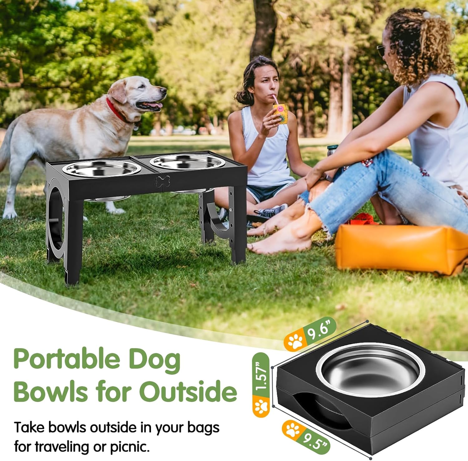 Elevated Dog Bowls Large Breed Raised Dogs Bowl Stand Large/Medium Sized Dog Stainless Steel Food Water Bowl Stands 5 Heights Adjustable 9/11/12/14in Black Pet Feeder Dish Station