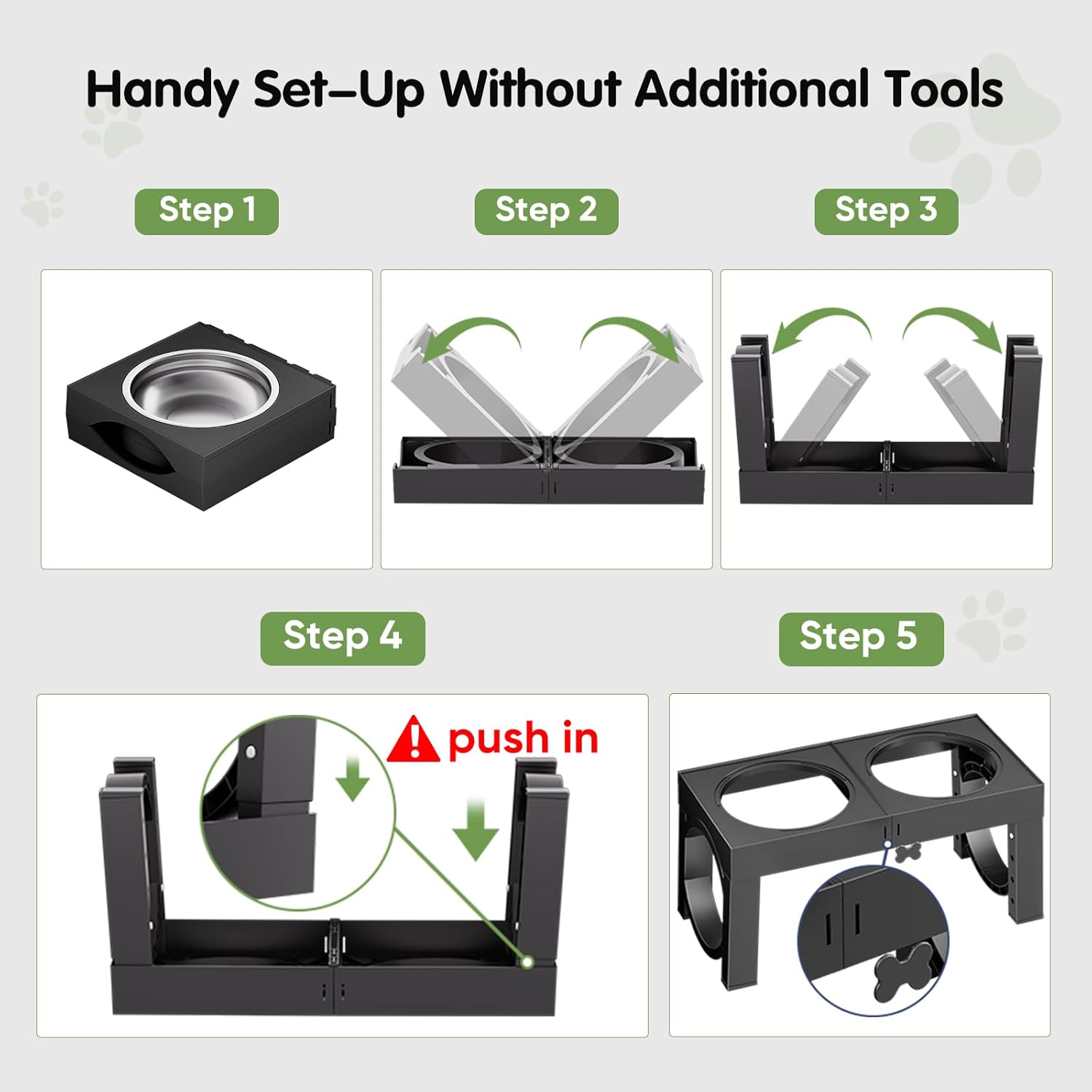 Elevated Dog Bowls Large Breed Raised Dogs Bowl Stand Large/Medium Sized Dog Stainless Steel Food Water Bowl Stands 5 Heights Adjustable 9/11/12/14in Black Pet Feeder Dish Station