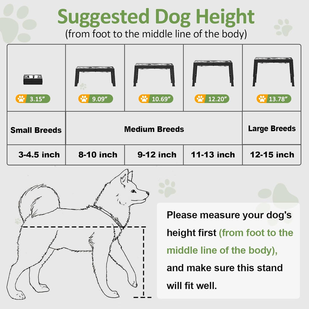 Elevated Dog Bowls Large Breed Raised Dogs Bowl Stand Large/Medium Sized Dog Stainless Steel Food Water Bowl Stands 5 Heights Adjustable 9/11/12/14in Black Pet Feeder Dish Station