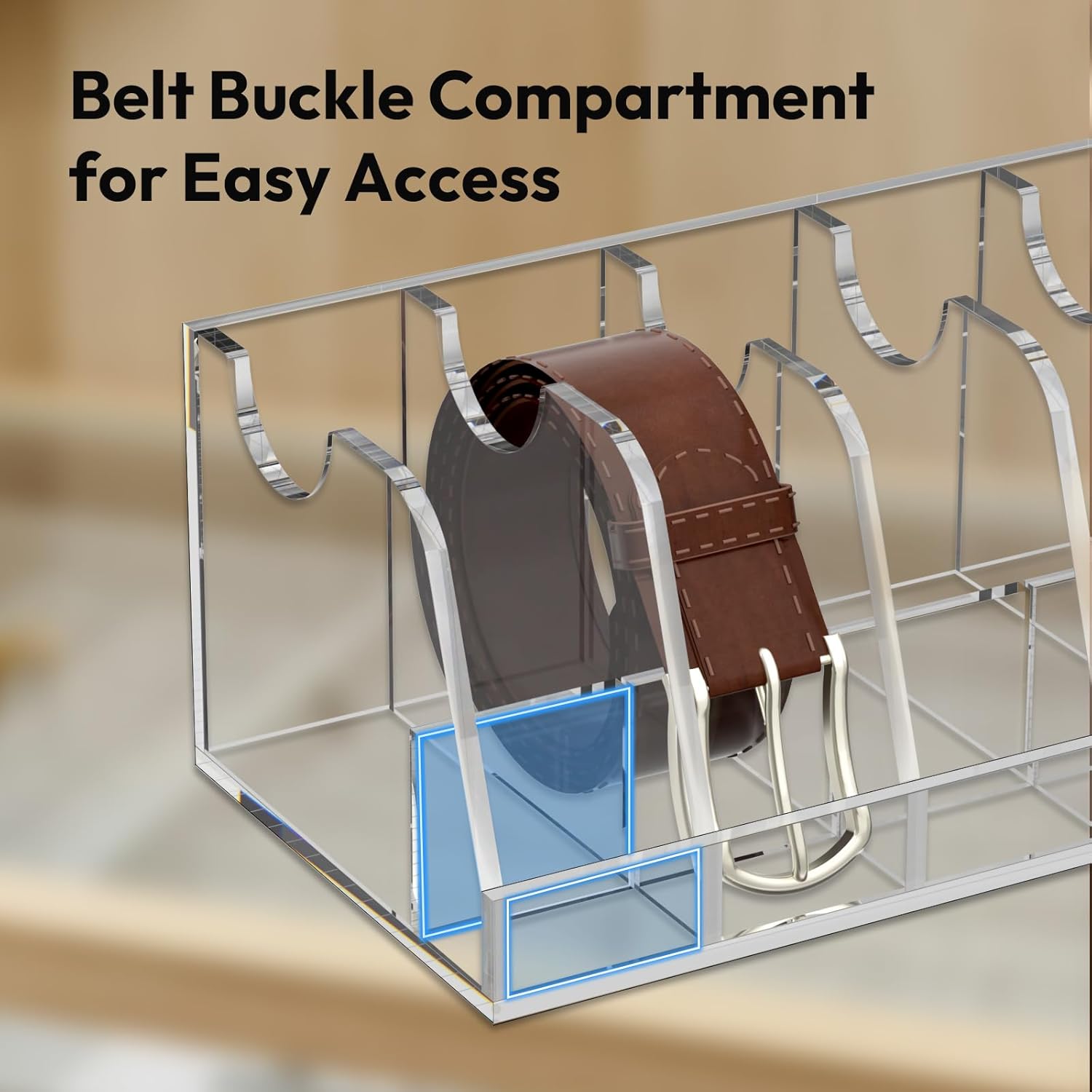 Belt Organizer - Acrylic Belt Storage Holder with 7 Compartments and Display Stand