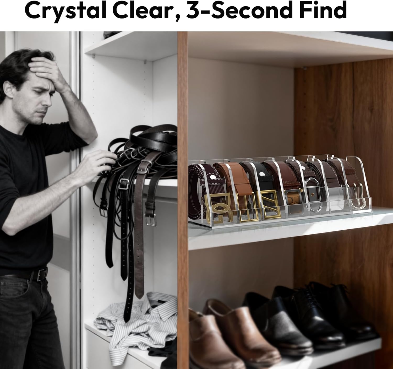 Belt Organizer - Acrylic Belt Storage Holder with 7 Compartments and Display Stand