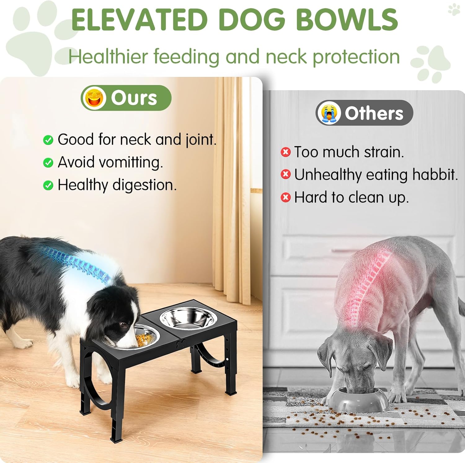 Elevated Dog Bowls Large Breed Raised Dogs Bowl Stand Large/Medium Sized Dog Stainless Steel Food Water Bowl Stands 5 Heights Adjustable 9/11/12/14in Black Pet Feeder Dish Station