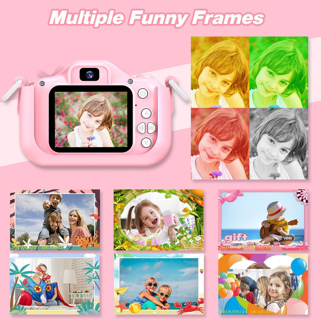 Goopow Kids Camera Toys for 3-8 Year Old Girls Boys,Children Digital Video Camcorder Camera with Cartoon Soft Cover, Best Birthday Festival Gift for Kids - 32G SD Card Included