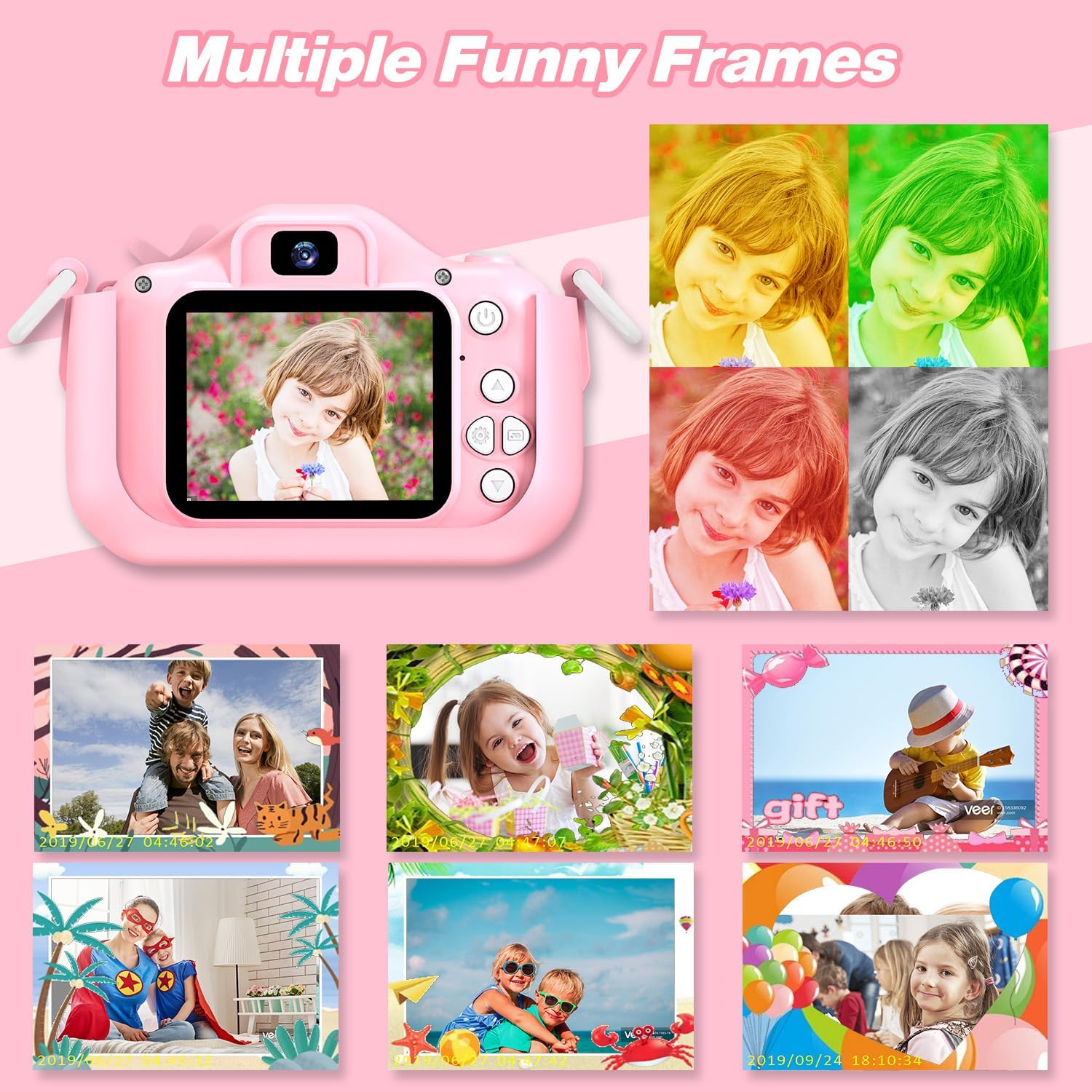 Goopow Kids Camera Toys for 3-8 Year Old Girls Boys,Children Digital Video Camcorder Camera with Cartoon Soft Cover, Best Birthday Festival Gift for Kids - 32G SD Card Included