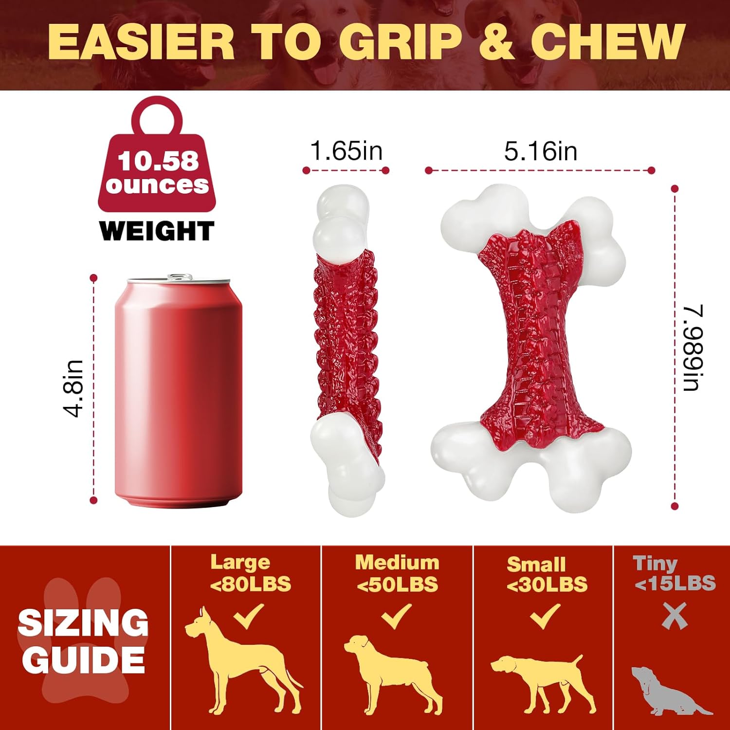 Tough Dog Toys, Toys for Aggressive Chewers Large Breed, Chew Dogs, Bone Toy Nylon Dogs Almost Indestructible