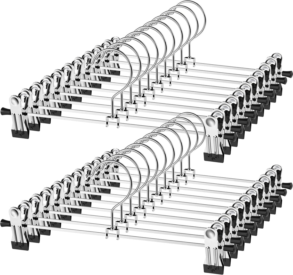 Pants Hangers with Clips, Heavy Duty 20 Pack, Adjustable Metal Pants Hanger, Skirt Hangers for Women Space Saving Hangers for Jeans Closet Organizers and Storage