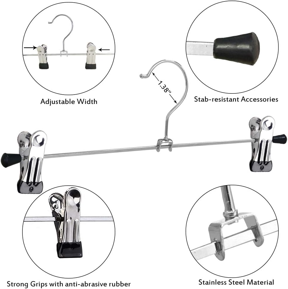 Pants Hangers with Clips, Heavy Duty 20 Pack, Adjustable Metal Pants Hanger, Skirt Hangers for Women Space Saving Hangers for Jeans Closet Organizers and Storage