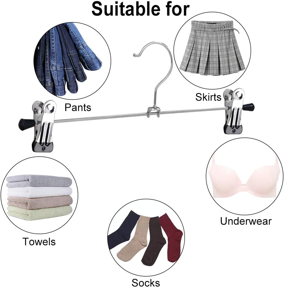 Pants Hangers with Clips, Heavy Duty 20 Pack, Adjustable Metal Pants Hanger, Skirt Hangers for Women Space Saving Hangers for Jeans Closet Organizers and Storage