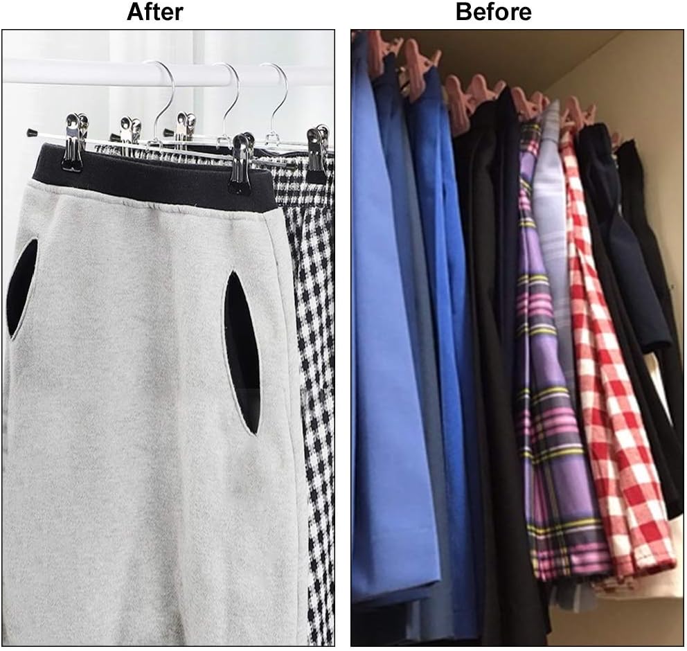 Pants Hangers with Clips, Heavy Duty 20 Pack, Adjustable Metal Pants Hanger, Skirt Hangers for Women Space Saving Hangers for Jeans Closet Organizers and Storage