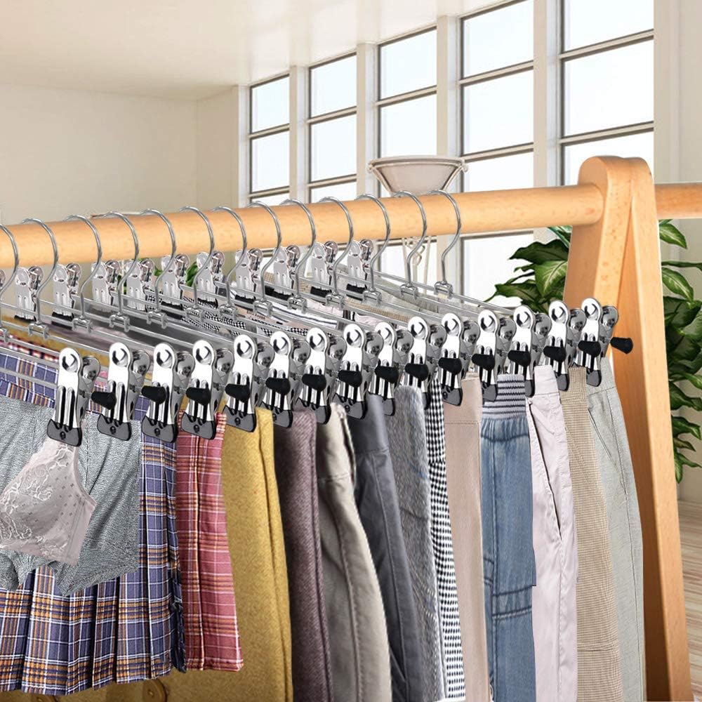 Pants Hangers with Clips, Heavy Duty 20 Pack, Adjustable Metal Pants Hanger, Skirt Hangers for Women Space Saving Hangers for Jeans Closet Organizers and Storage