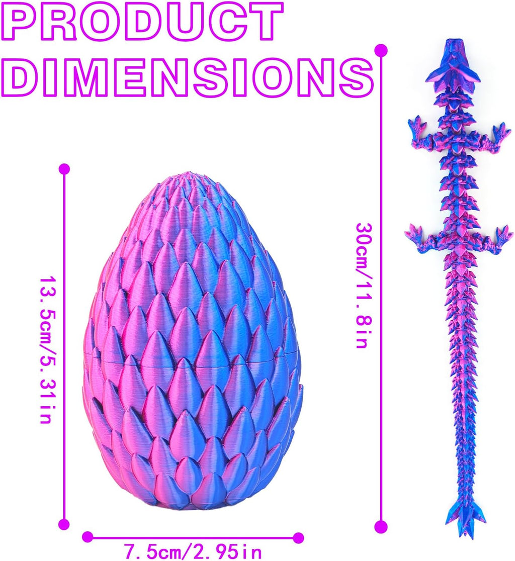 12inch 3D Printed Dragon Egg,Mystery Crystal Dragon Fidget Toys,Articulated Dragon,Home Desk Decor Easter Surprise Dinosaur Eggs,Adults Fidget Toys for Autism/ADHD (Laser Purple)