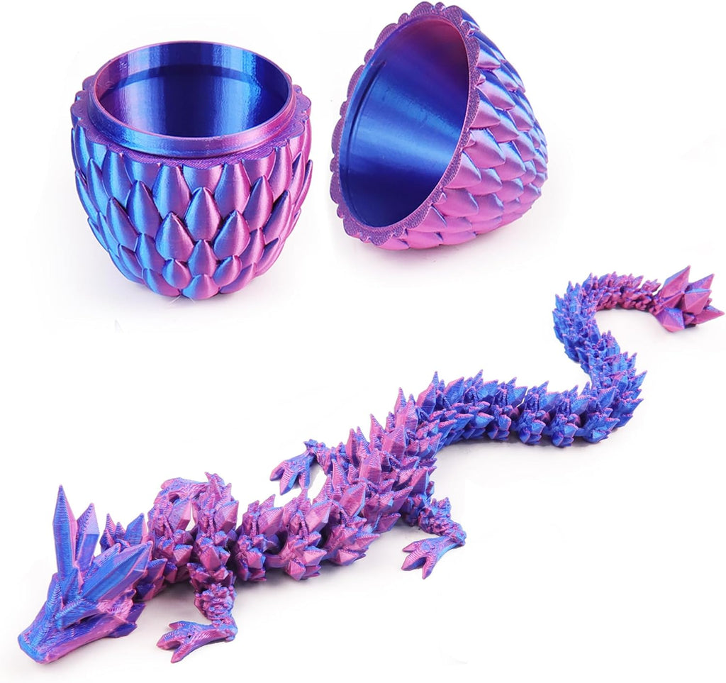 12inch 3D Printed Dragon Egg,Mystery Crystal Dragon Fidget Toys,Articulated Dragon,Home Desk Decor Easter Surprise Dinosaur Eggs,Adults Fidget Toys for Autism/ADHD (Laser Purple)