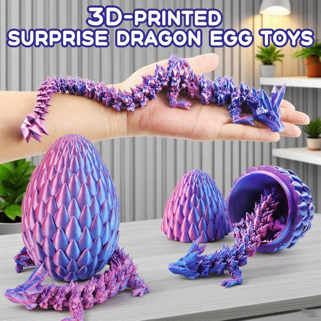 12inch 3D Printed Dragon Egg,Mystery Crystal Dragon Fidget Toys,Articulated Dragon,Home Desk Decor Easter Surprise Dinosaur Eggs,Adults Fidget Toys for Autism/ADHD (Laser Purple)