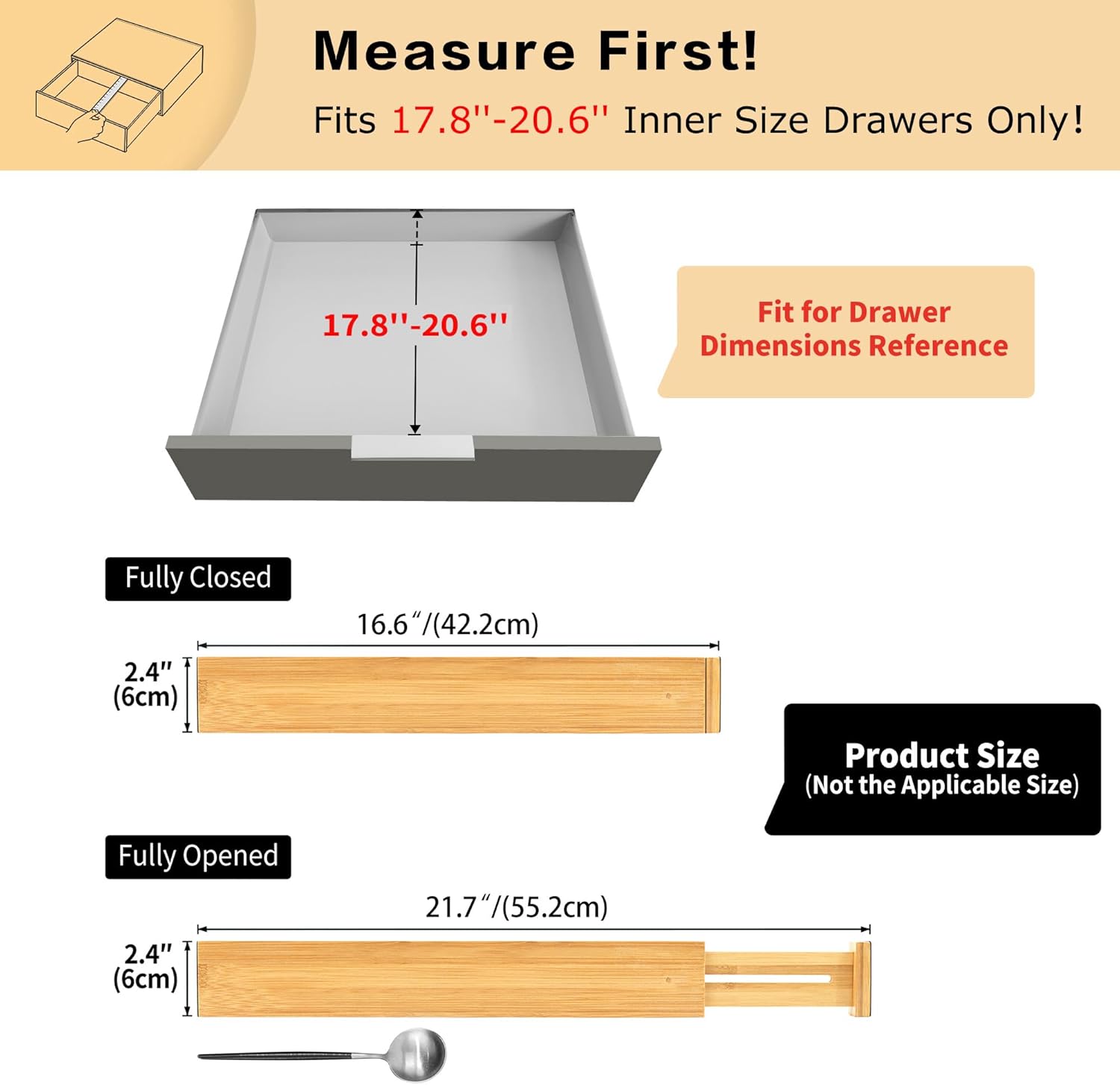 4 pcs Bamboo Kitchen Drawer Dividers Large, Adjustable Drawer Organizers, Spring Loaded, Works in Kitchen, Dresser, Bathroom, Bedroom, Drawer, Desk