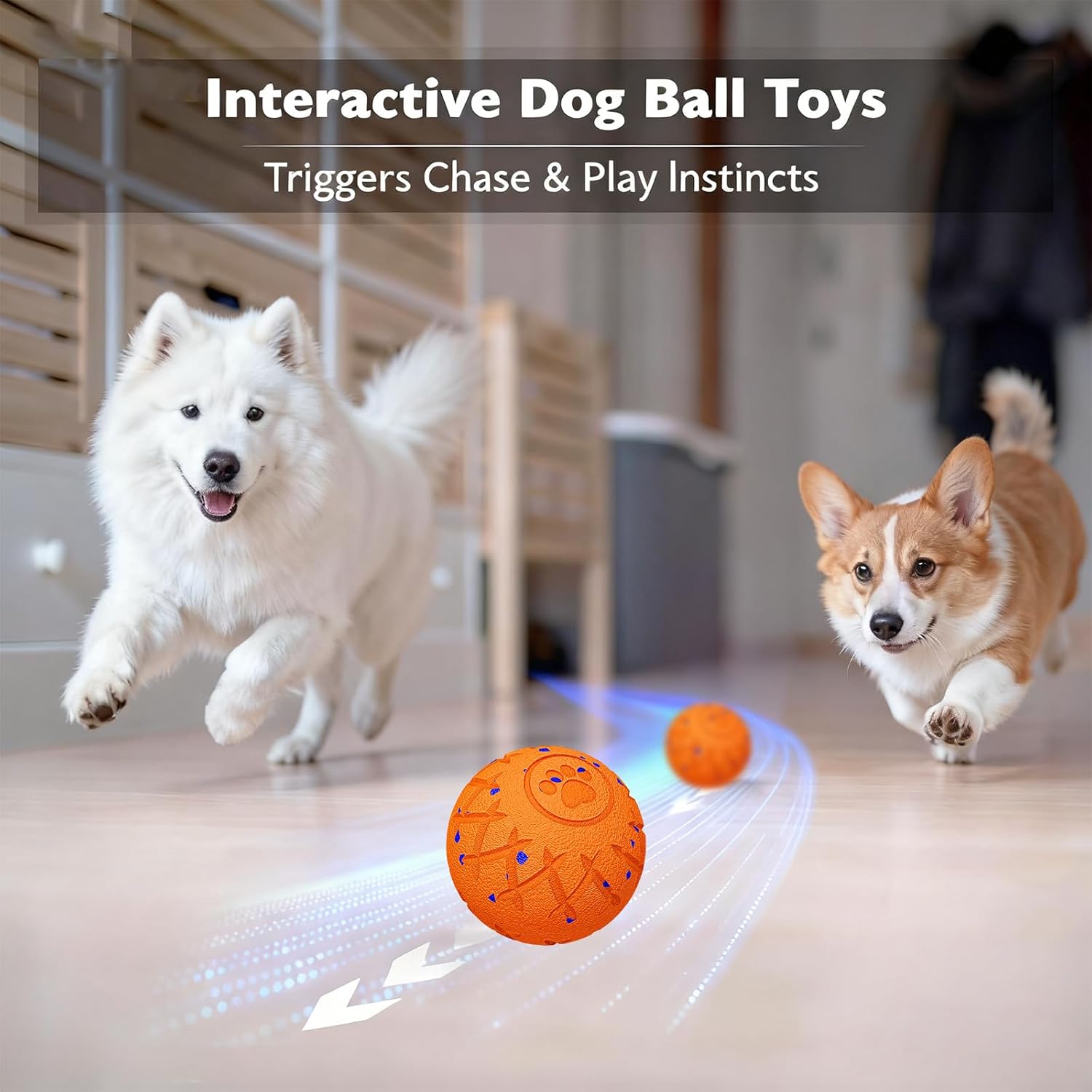 Interactive Dog Toys Dog Ball, Durable Motion Pet Toys for/Small/Medium/Large Dogs, Christmas Birthday Gifts, Automatic Moving, Bouncing and Rotating, E-TPU Material, IP54 Waterproof (Orange)
