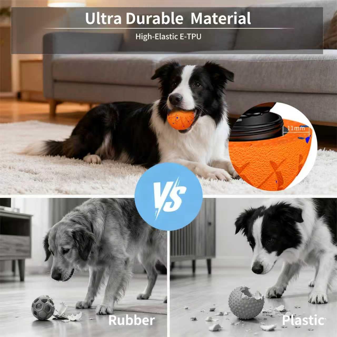 Interactive Dog Toys Dog Ball, Durable Motion Pet Toys for/Small/Medium/Large Dogs, Christmas Birthday Gifts, Automatic Moving, Bouncing and Rotating, E-TPU Material, IP54 Waterproof (Orange)