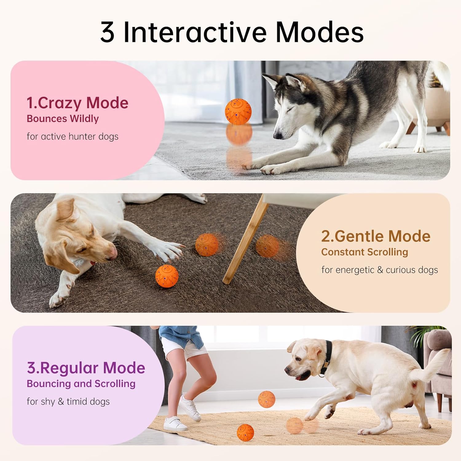 Interactive Dog Toys Dog Ball, Durable Motion Pet Toys for/Small/Medium/Large Dogs, Christmas Birthday Gifts, Automatic Moving, Bouncing and Rotating, E-TPU Material, IP54 Waterproof (Orange)