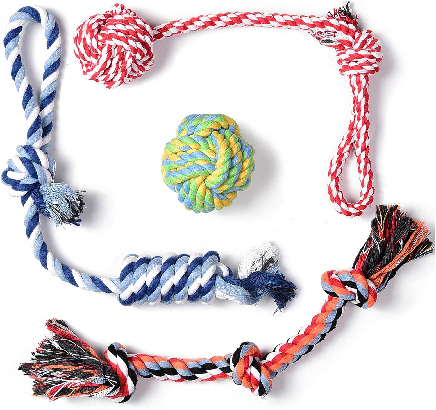 Dog Rope Toys 4 Pack, Puppy Teething Sturdy Cotton Chew Tug Ropes Indoor/Outdoor, Exercise Interactive Tug O'War Toys Set for Boredom Small-Meidum Dogs