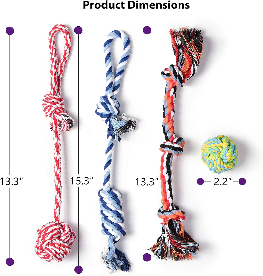 Dog Rope Toys 4 Pack, Puppy Teething Sturdy Cotton Chew Tug Ropes Indoor/Outdoor, Exercise Interactive Tug O'War Toys Set for Boredom Small-Meidum Dogs