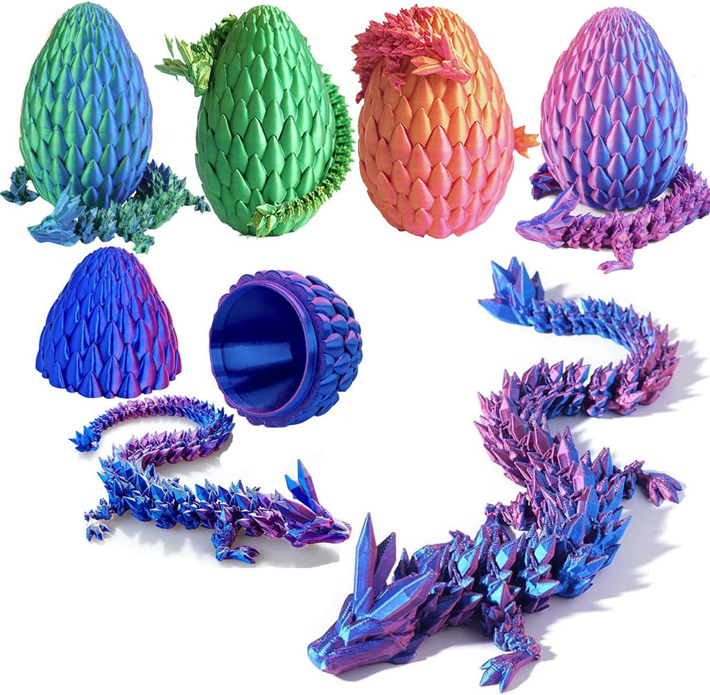 12inch 3D Printed Dragon Egg,Mystery Crystal Dragon Fidget Toys,Articulated Dragon,Home Desk Decor Easter Surprise Dinosaur Eggs,Adults Fidget Toys for Autism/ADHD (Laser Purple)