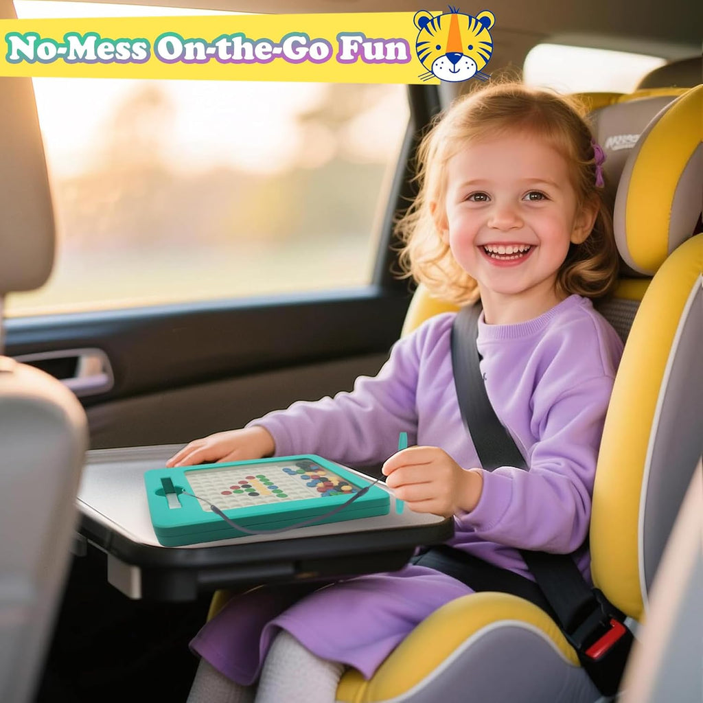 2-in-1 Double-Sided Magnetic Drawing Board for Kids & Toddlers Magnet Doodle Board with Beads, Magnetic Dot Art Toys, Road Trip Car Activities for Kids