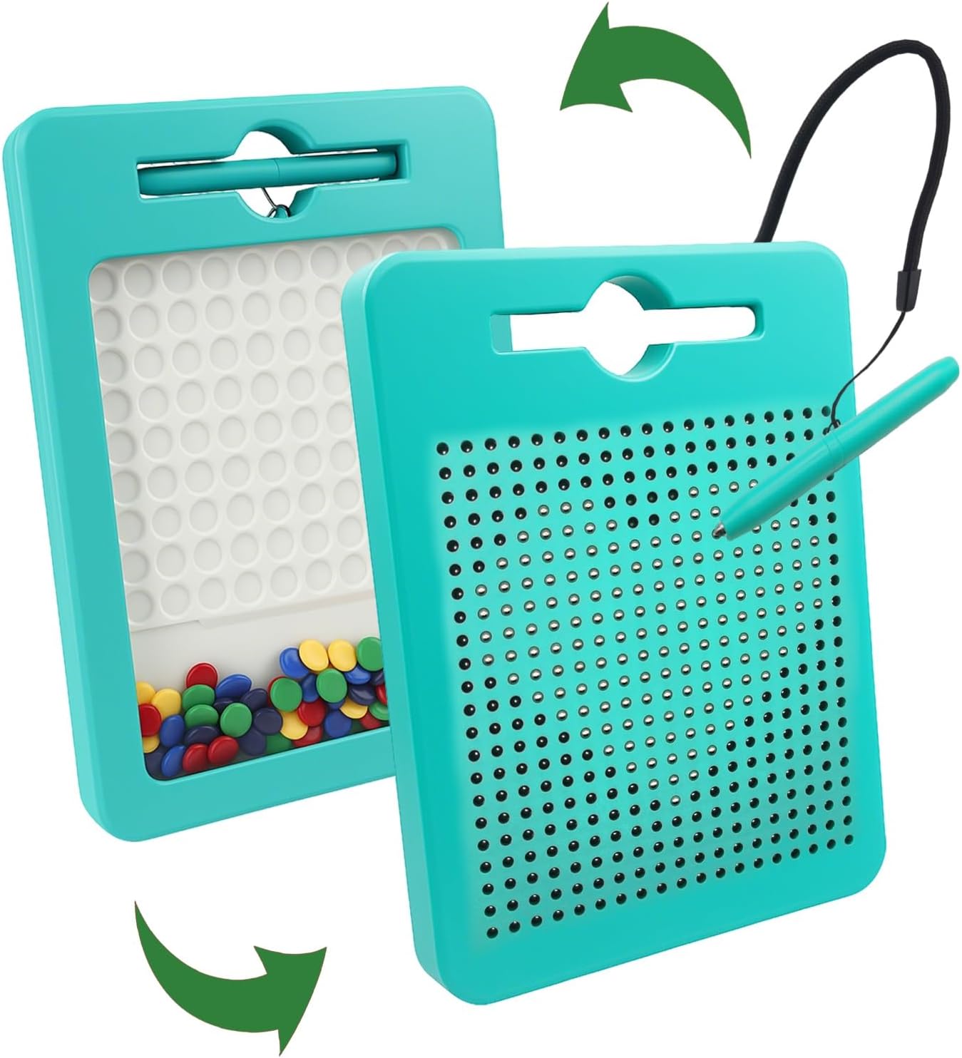 2-in-1 Double-Sided Magnetic Drawing Board for Kids & Toddlers Magnet Doodle Board with Beads, Magnetic Dot Art Toys, Road Trip Car Activities for Kids