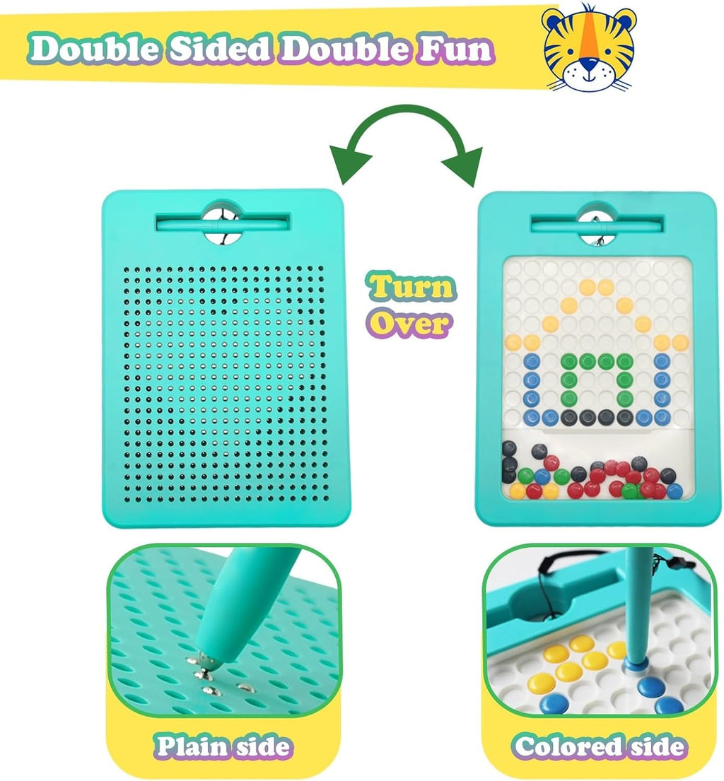 2-in-1 Double-Sided Magnetic Drawing Board for Kids & Toddlers Magnet Doodle Board with Beads, Magnetic Dot Art Toys, Road Trip Car Activities for Kids