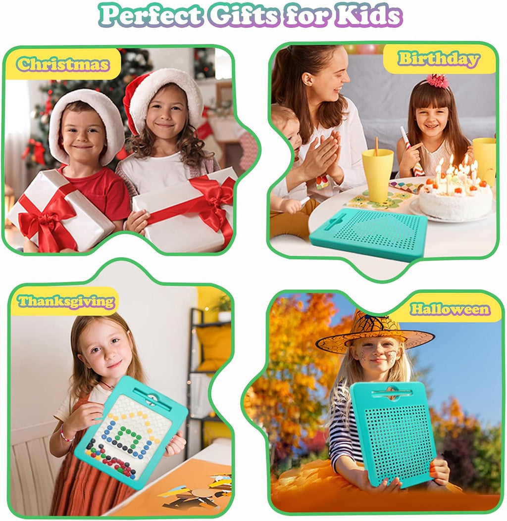 2-in-1 Double-Sided Magnetic Drawing Board for Kids & Toddlers Magnet Doodle Board with Beads, Magnetic Dot Art Toys, Road Trip Car Activities for Kids