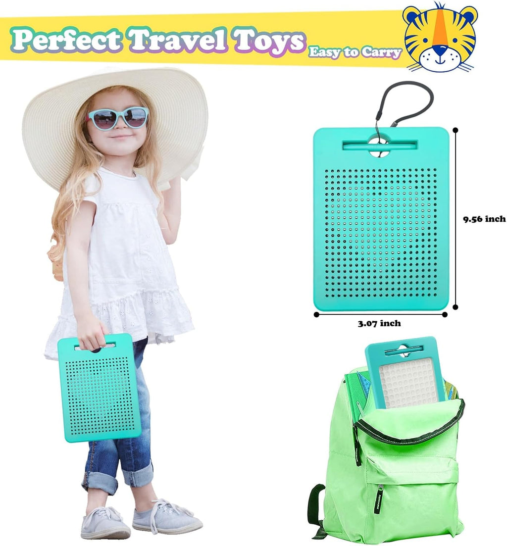 2-in-1 Double-Sided Magnetic Drawing Board for Kids & Toddlers Magnet Doodle Board with Beads, Magnetic Dot Art Toys, Road Trip Car Activities for Kids