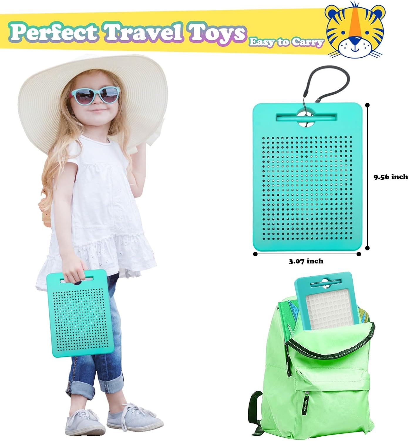 2-in-1 Double-Sided Magnetic Drawing Board for Kids & Toddlers Magnet Doodle Board with Beads, Magnetic Dot Art Toys, Road Trip Car Activities for Kids