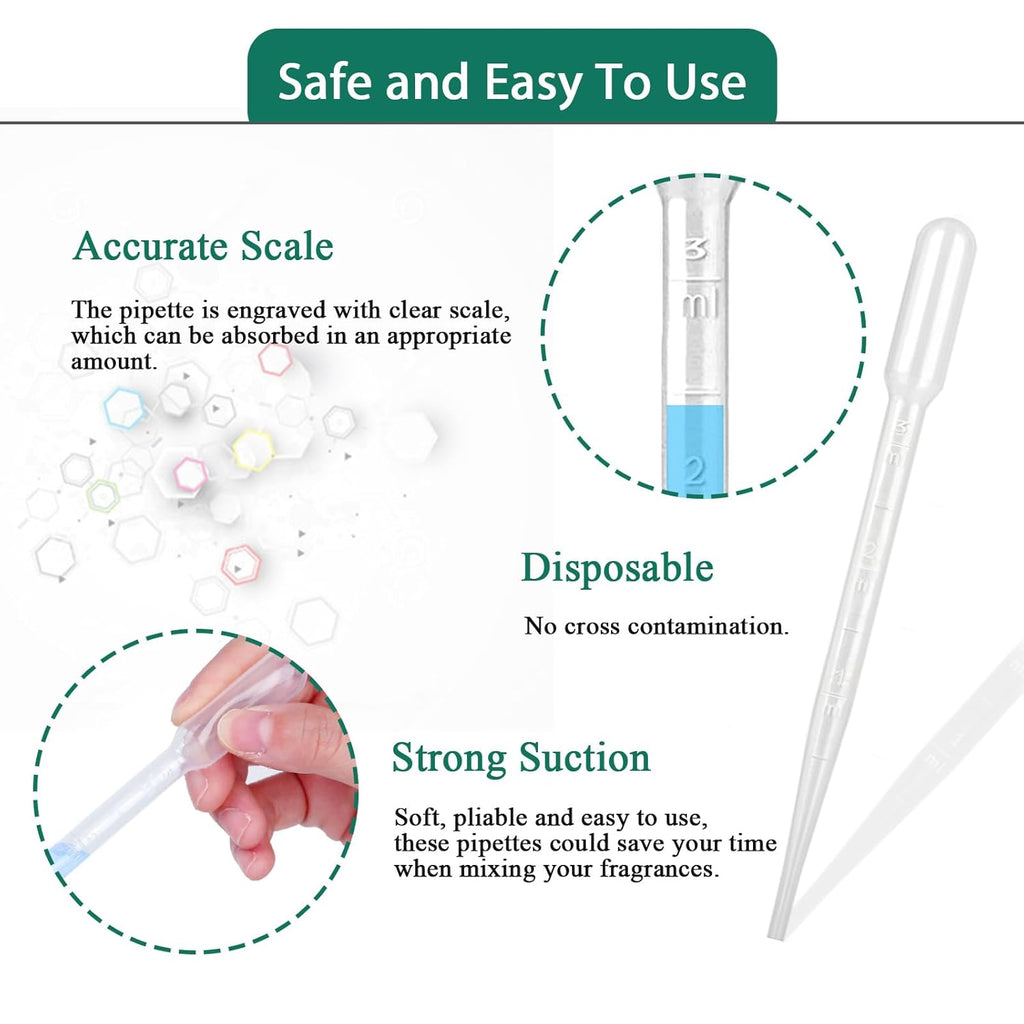 100 PCS 3ML Dropper Pipettes Essential Oil Transfer, Disposable Plastic Eye Dropper for Science Experiments, Crafting, Makeup Tool