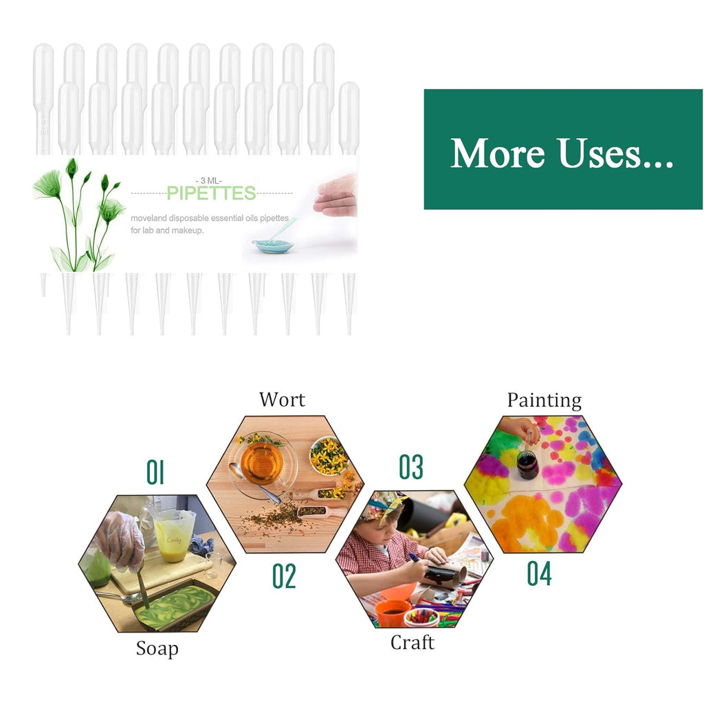 100 PCS 3ML Dropper Pipettes Essential Oil Transfer, Disposable Plastic Eye Dropper for Science Experiments, Crafting, Makeup Tool