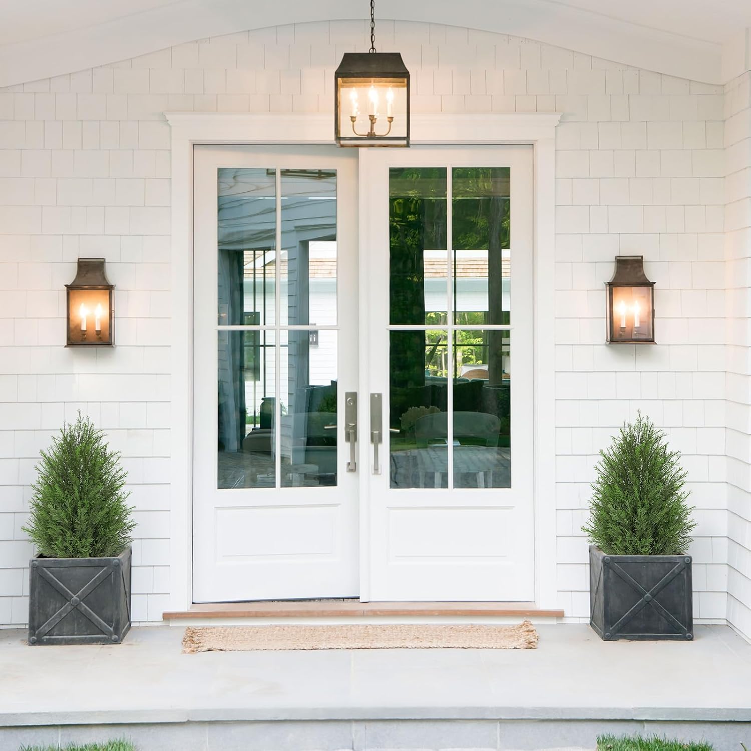 Briful 27” Artificial Cedar Topiary Tree in White Planter, 2PCS – Realistic Faux Evergreen Faux Floor Plant with Layered Leaves, Decorative Indoor Outdoor Potted Shrub for Home, Office, Patio, Porch