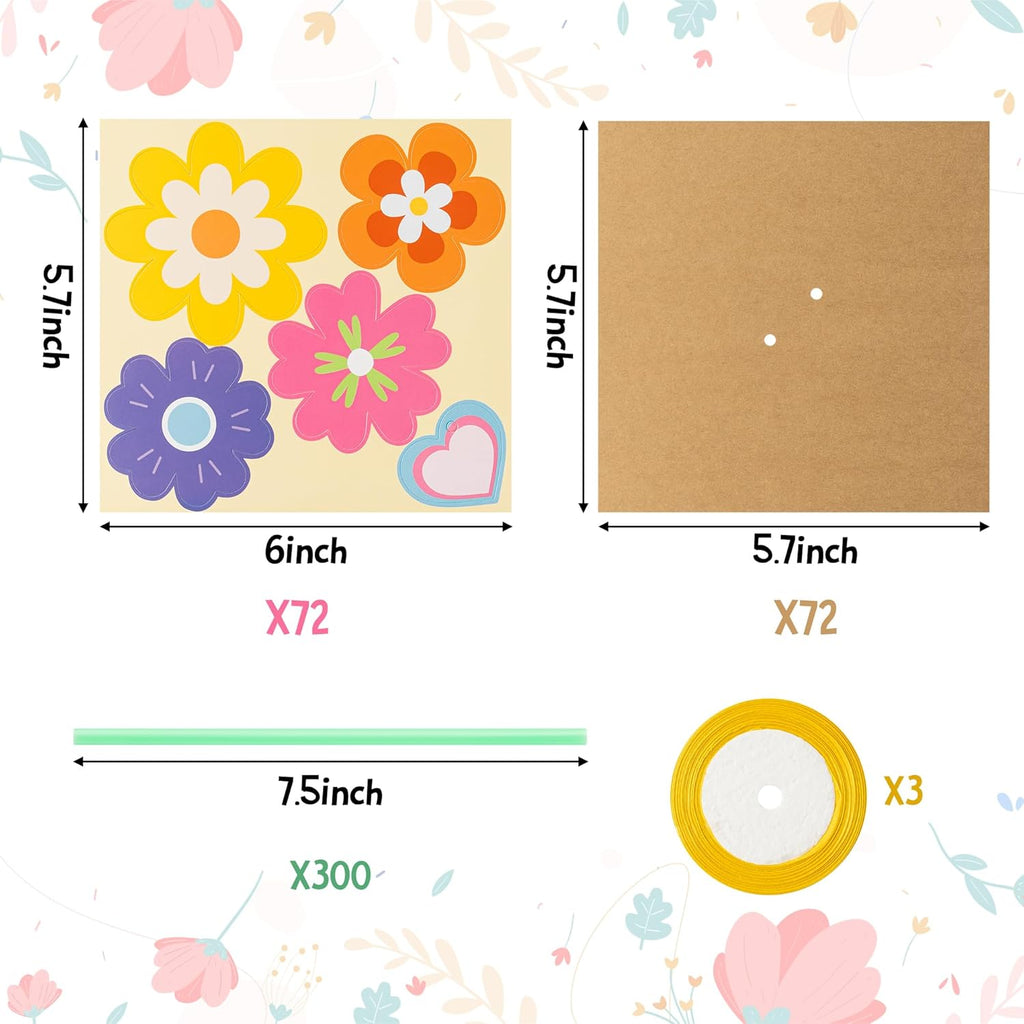 Flower Bouquet Craft Kit - 24Pcs Mother's Day Flower Bouquet Craft for Kids Make Your Own Bunch of Flowers Teacher Appreciation Week DIY Thankful Gift Set School Classroom Home Fun Activities