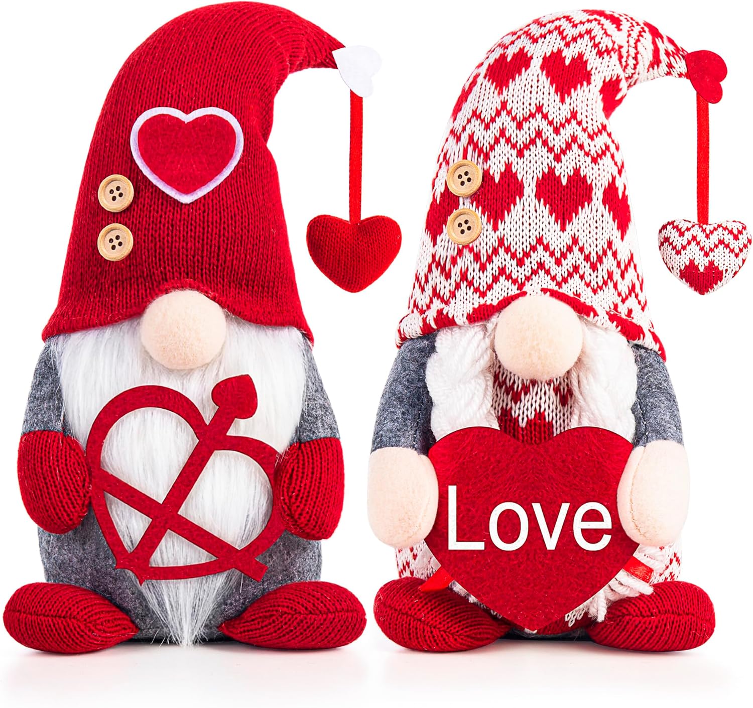 Valentines Day Decorations -Valentines Day Gnome Decor Gifts, Handmade Plush Gnome Couple with Heart and “Love” Heart, Romantic Red Valentines Day Gift for Couples, Anniversary Home Decor
