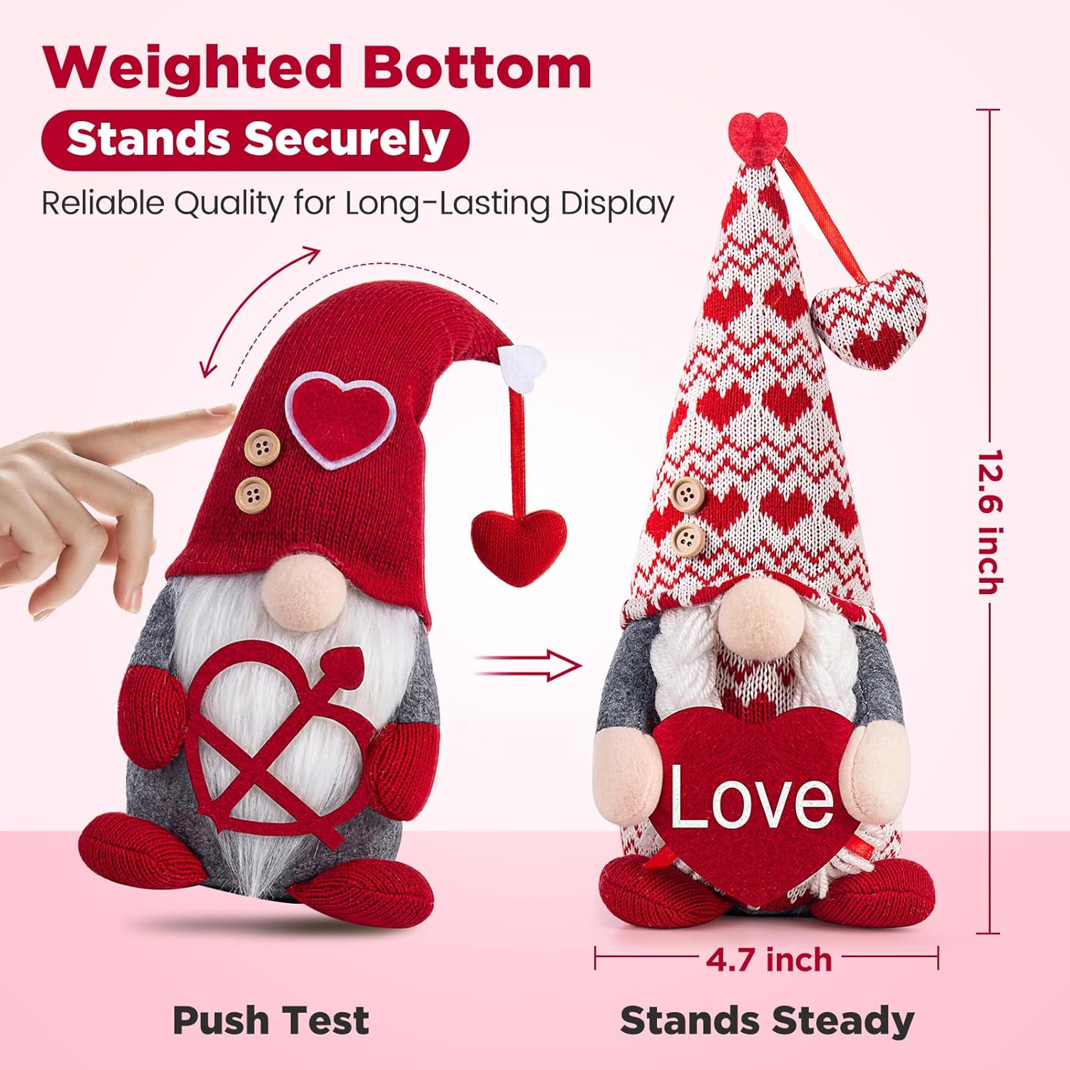 Valentines Day Decorations -Valentines Day Gnome Decor Gifts, Handmade Plush Gnome Couple with Heart and “Love” Heart, Romantic Red Valentines Day Gift for Couples, Anniversary Home Decor