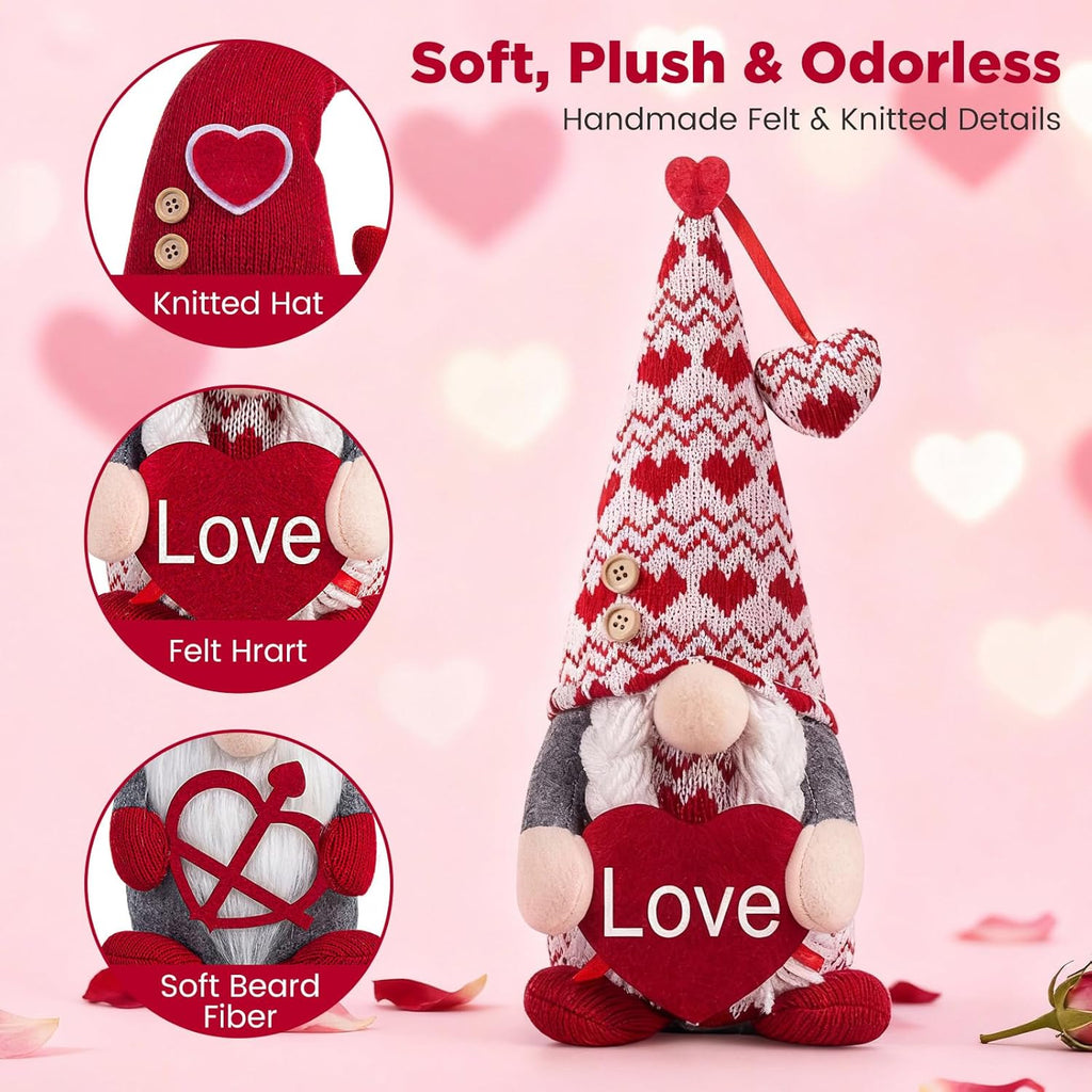 Valentines Day Decorations -Valentines Day Gnome Decor Gifts, Handmade Plush Gnome Couple with Heart and “Love” Heart, Romantic Red Valentines Day Gift for Couples, Anniversary Home Decor