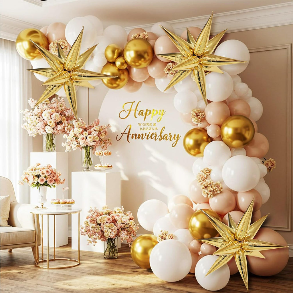 60 Pcs Gold Star Balloons Foil 26 inch Explosion Star Balloon 12 Point Mylar Balloons for New Year Wedding Birthday Baby Shower Party Decoration