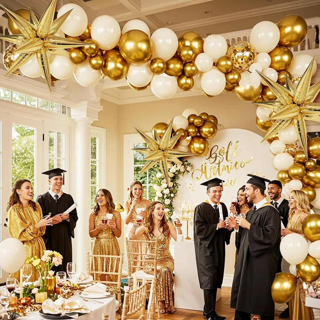 60 Pcs Gold Star Balloons Foil 26 inch Explosion Star Balloon 12 Point Mylar Balloons for New Year Wedding Birthday Baby Shower Party Decoration
