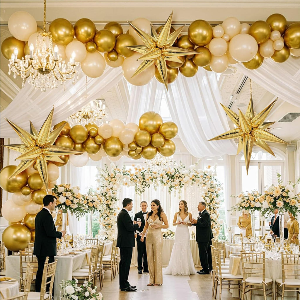 60 Pcs Gold Star Balloons Foil 26 inch Explosion Star Balloon 12 Point Mylar Balloons for New Year Wedding Birthday Baby Shower Party Decoration