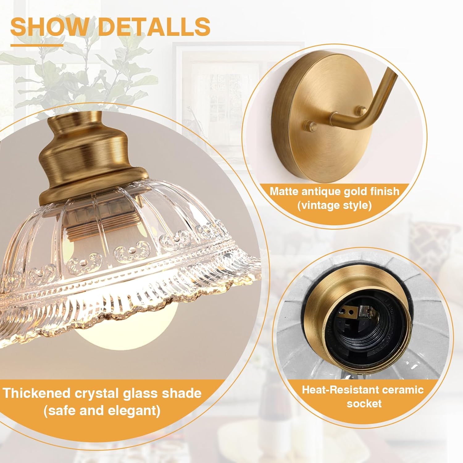 Redluck Battery Operated Wall Sconce with Remote Control, Vintage Glass Wireless Wall sconces Set of Two, Rechargeable Battery Powered Wall Lamp for Bedside Bedroom Living Room Hallway Decor