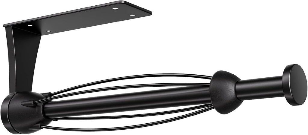 Paper Towel Holder Under Cabinet, Single Hand Operable Wall Mount with Damping Effect, Self-Adhesive or Drilled for Kitchen Bathroom, Black